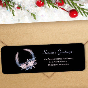 Black Frosted Watercolor Wreath Return Address