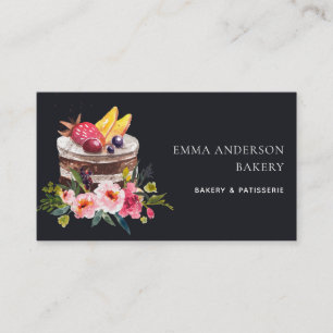 BLACK FRUIT FLORAL CAKE PATISSERIE CUPCAKE BAKERY BUSINESS CARD