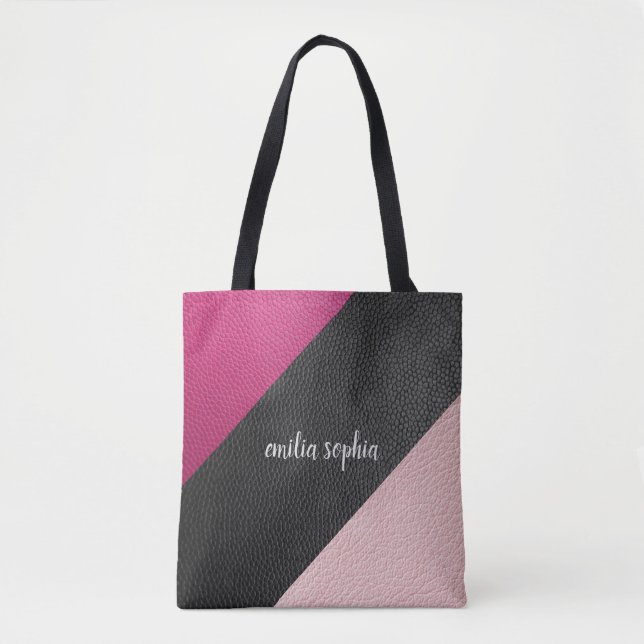 Black, Fuchsia and Pink Personalised Tote Bag (Front)