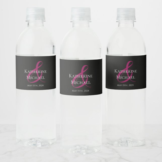 Black Fuchsia and White-Wedding- Water Bottle Label (Bottles)