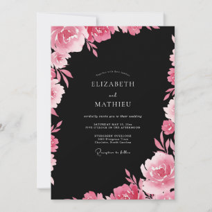 Black Fuchsia Blossom Wedding Invitation