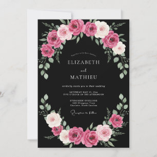 Black Fuchsia Painted Wedding Invitation