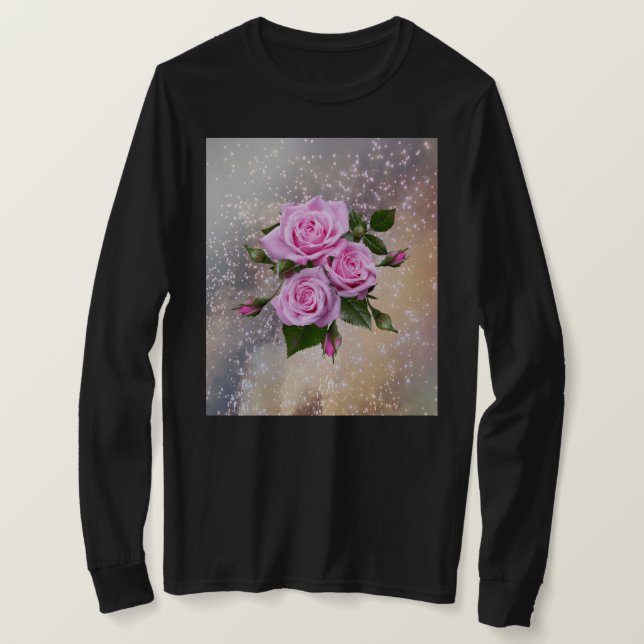 Black full sleeves shirt with roses (Design Front)