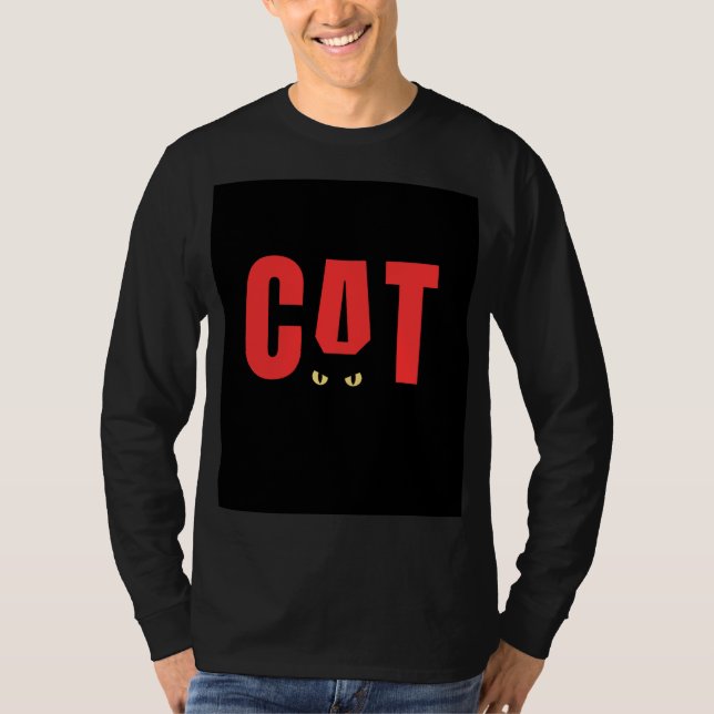 Black full T-shirt with cat design  (Front)