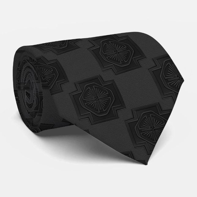 Black Funeral Medallion Tie (Rolled)