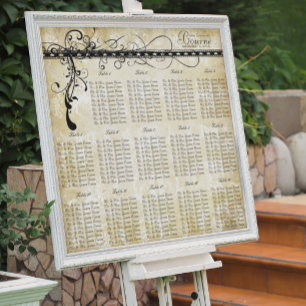 Black Funky Elegant Swirls Seating Chart Tables