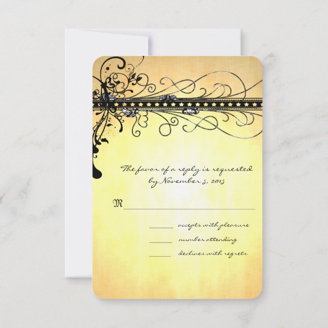 Black Funky Elegant Swirls Wedding Invitation (Back)