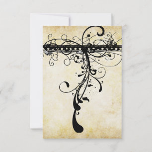 Black Funky Elegant Swirls Wedding Invitation