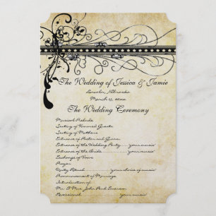 Black Funky Elegant Swirls Wedding Program Programme