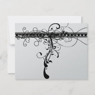 Black Funky Elegant Swirls Wedding  RSVP Card