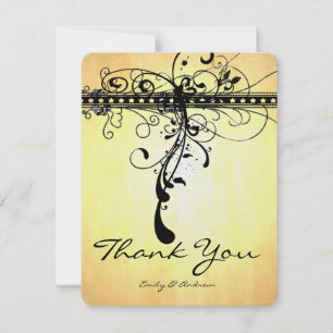 Black Funky Elegant Swirls Wedding Thank You