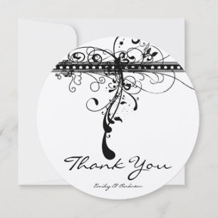Black Funky Elegant Swirls Wedding Thank You