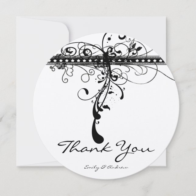 Black Funky Elegant Swirls Wedding Thank You (Front)