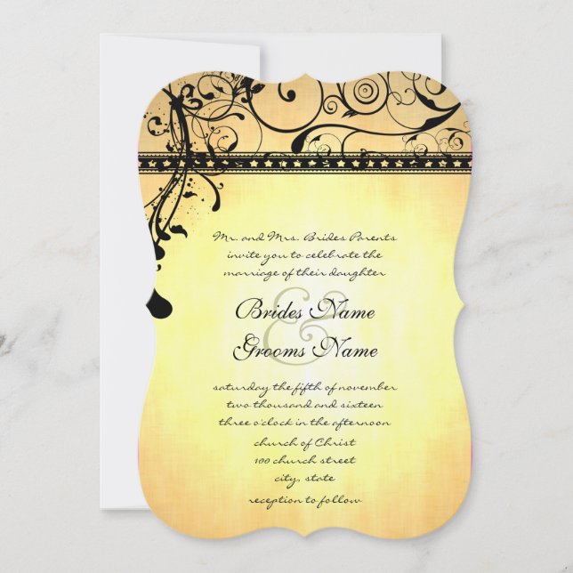 Black Funky Grunge Swirls Wedding Invitation (Front)