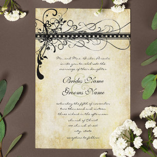 Black Funky Grunge Swirls Wedding Invitation