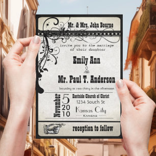 Black Funky Playbill Ticket Wedding Invitations