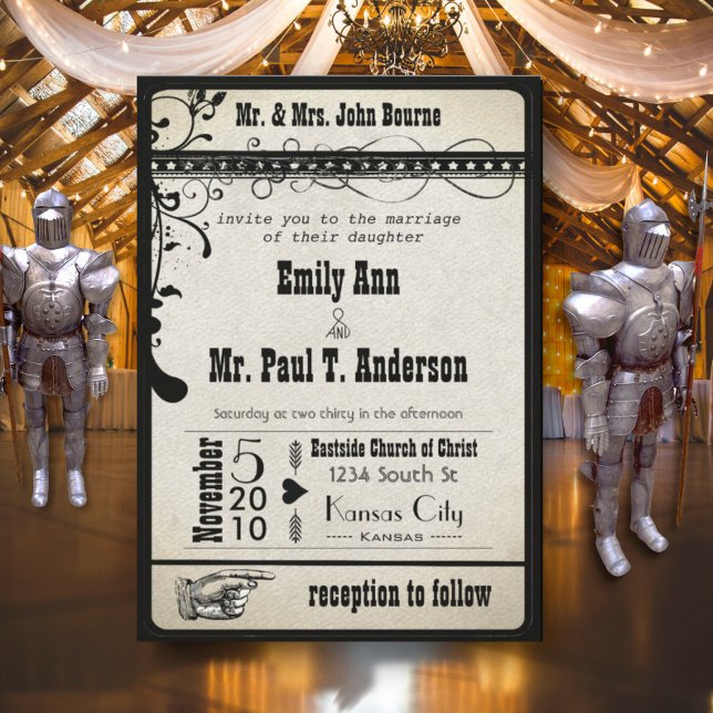 Black Funky Renaissance Mediaeval Playbill Wedding Invitation (Creator Uploaded)