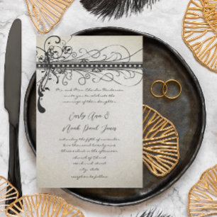 Black Funky Textured Elegant Swirls Invitations