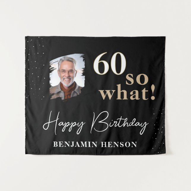 Black Funny 60 So what 60th Birthday Backdrop Tapestry (Front (Horizontal))