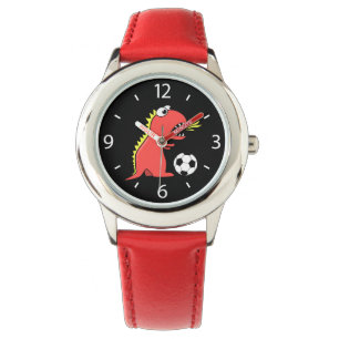 Black Funny Cartoon Dinosaur Soccer Watch