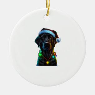 Black Funny dog Christmas Santa Hat lights tree Ceramic Tree Decoration