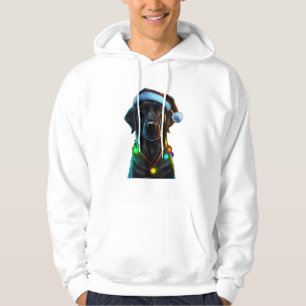 Black Funny dog Christmas Santa Hat lights tree Hoodie