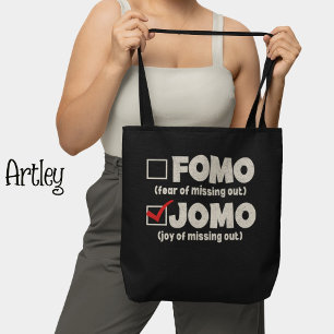 Black Funny FOMO JOMO check the box Introvert Tote Bag