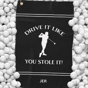 Black Funny Golfer Humour For Him Monogram Sports Golf Towel