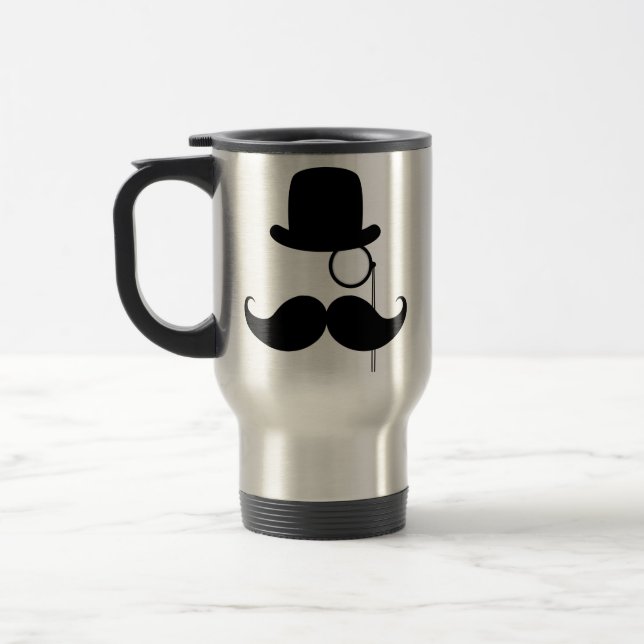 Black Funny Handlebar Moustache Man Travel Mug (Left)