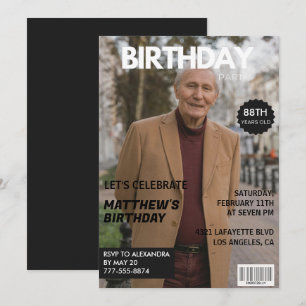 Black Funny Magazine Cover Photo 88th birthday Invitation