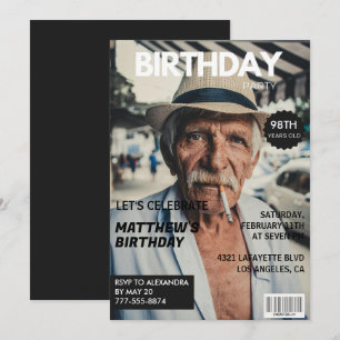 Black Funny Magazine Cover Photo 98th birthday Invitation
