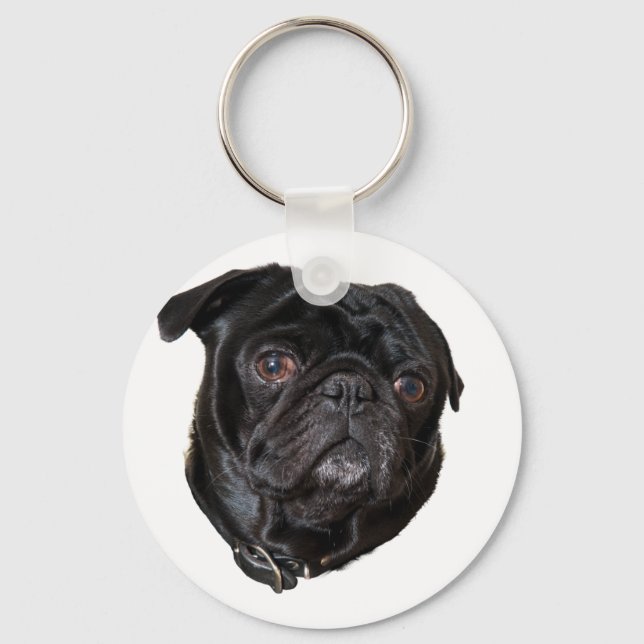 Black Funny Pug Key Ring (Front)