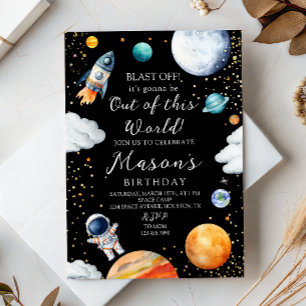 Black Galaxy Rocket & Astronaut Out of This World Invitation
