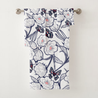 Black Garden Floral Bath Towel Set