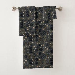 black Garden Flowers Wildflower Spring Meadow Bath Towel Set