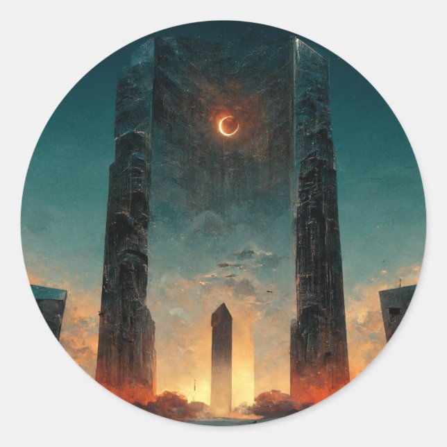 Black Gate Fantasy Sci-Fi Art Classic Round Sticker (Front)