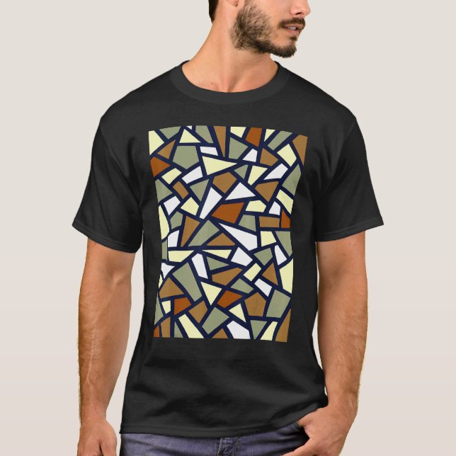Black Geometric Abstract Pattern Coffee Tan Grey W T-Shirt (Front)