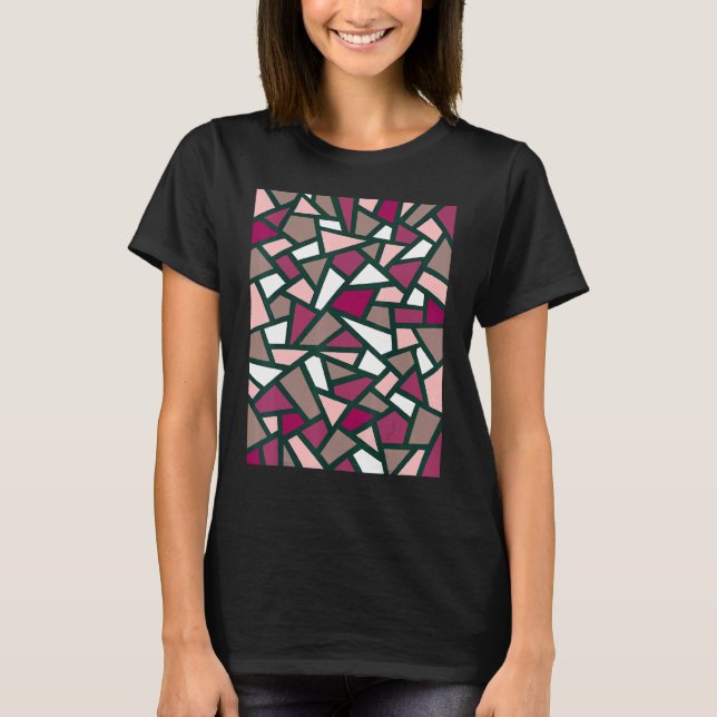 Black Geometric Abstract Pattern Rose Pink White 1 T-Shirt (Front)