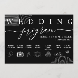 Black Geometric Icon Timeline Ceremony Wedding Programme