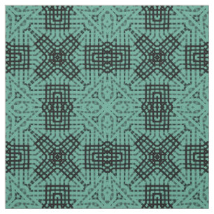 Black geometric lace pattern on turquoise dark bac fabric