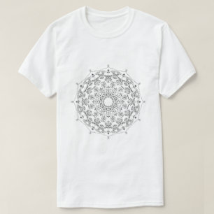 Black Geometric Mandala Pattern on White T-Shirt