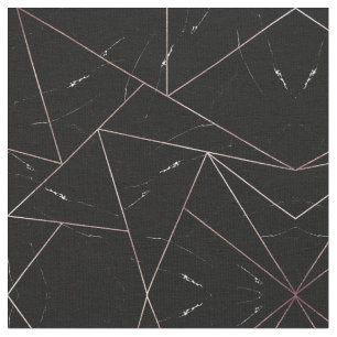 Black Geometric Marble Triangles Gold Outline Fabric