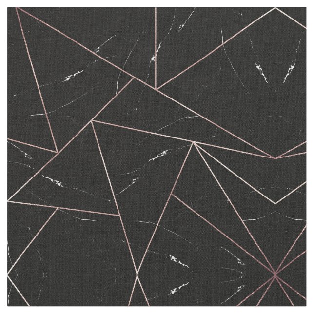 Black Geometric Marble Triangles Gold Outline Fabric (Close Up)