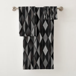 Black Geometric Pattern Bath Towel Set