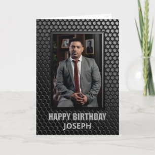 Black Geometric Pattern Custom Photo Birthday Card