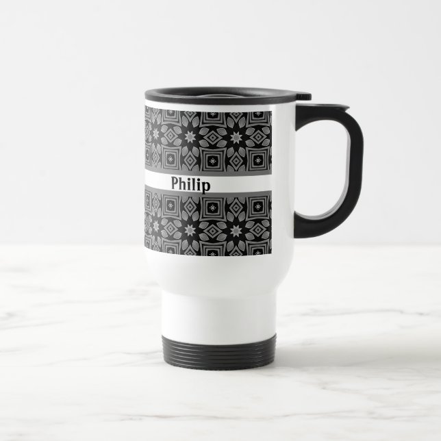 Black Geometric pattern Travel Mug (Right)