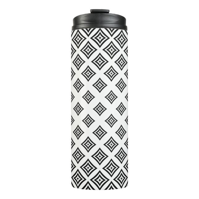 Black Geometric Shapes Over White Background Thermal Tumbler (Front)