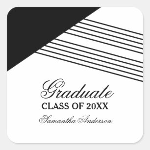 Black Geometric Stripe Graduation Stickers