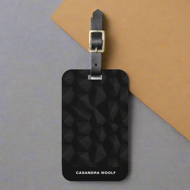 Black Geometric Texture Monogram Name Travel Luggage Tag (Creator Uploaded)