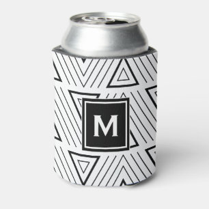 Black Geometric Traiangles Pattern Monogram Can Cooler